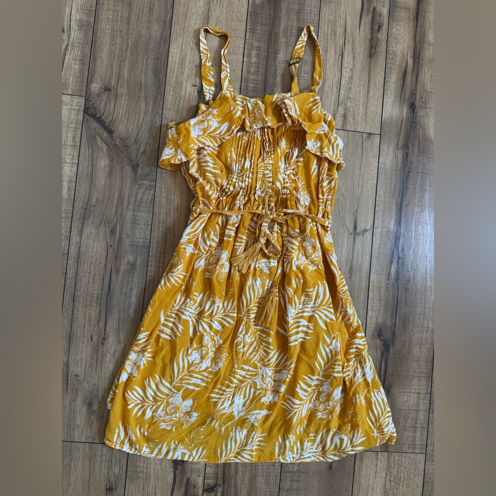 Roxy Floral Yellow Mini Sundress with Tassel tie Women’s Small